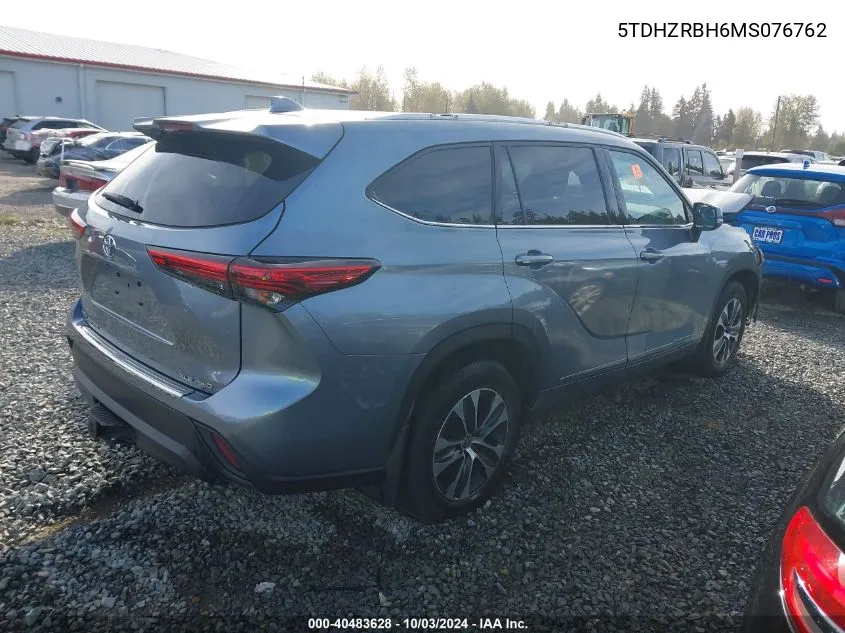 2021 Toyota Highlander Xle VIN: 5TDHZRBH6MS076762 Lot: 40483628