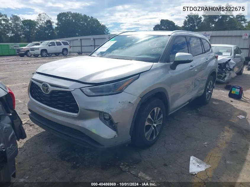 2021 Toyota Highlander Xle VIN: 5TDGZRAH0MS522675 Lot: 40486969