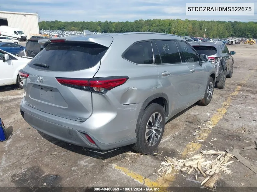 2021 Toyota Highlander Xle VIN: 5TDGZRAH0MS522675 Lot: 40486969