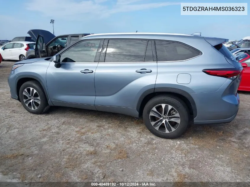 2021 Toyota Highlander Xle VIN: 5TDGZRAH4MS036323 Lot: 40489192