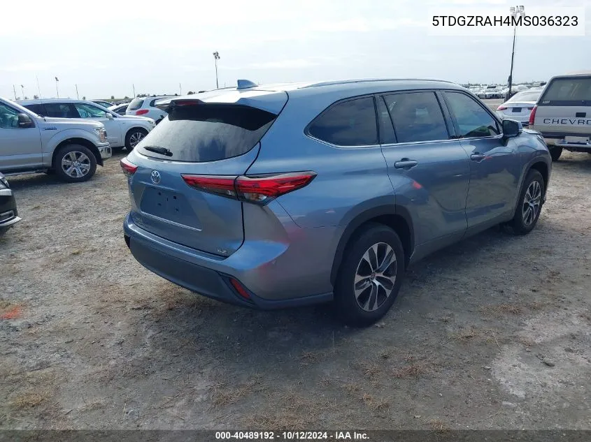 2021 Toyota Highlander Xle VIN: 5TDGZRAH4MS036323 Lot: 40489192