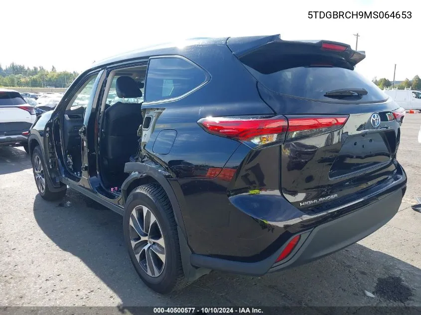 2021 Toyota Highlander Hybrid Xle VIN: 5TDGBRCH9MS064653 Lot: 40500577