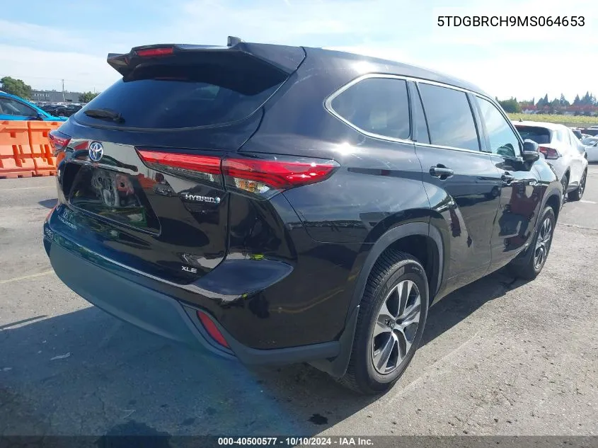 2021 Toyota Highlander Hybrid Xle VIN: 5TDGBRCH9MS064653 Lot: 40500577