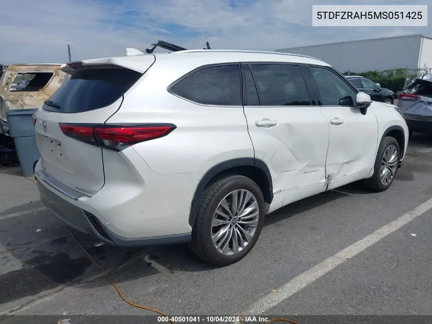 2021 Toyota Highlander Platinum VIN: 5TDFZRAH5MS051425 Lot: 40501041