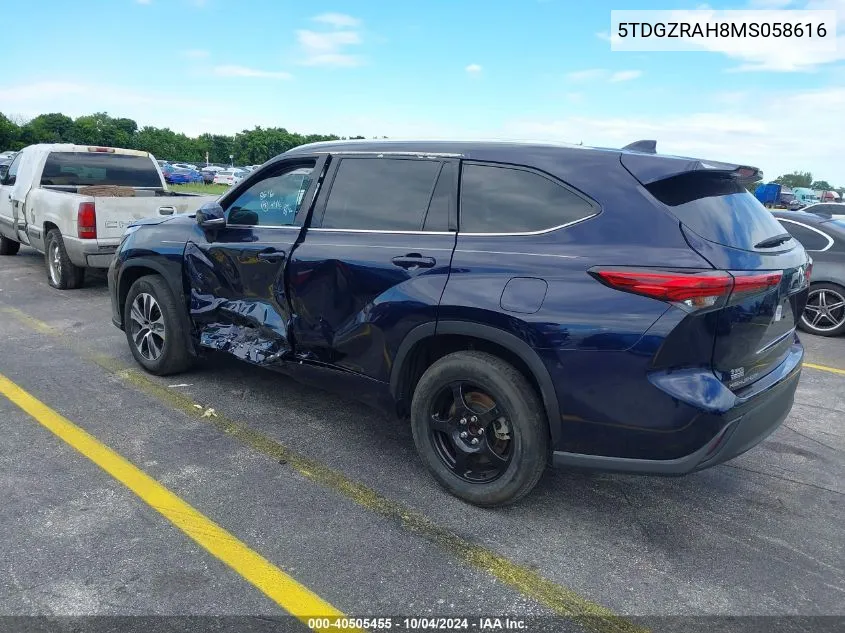 2021 Toyota Highlander Xle VIN: 5TDGZRAH8MS058616 Lot: 40505455