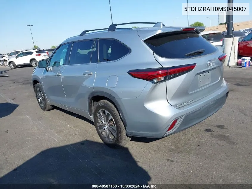 2021 Toyota Highlander Xle VIN: 5TDHZRAH0MS045007 Lot: 40507150