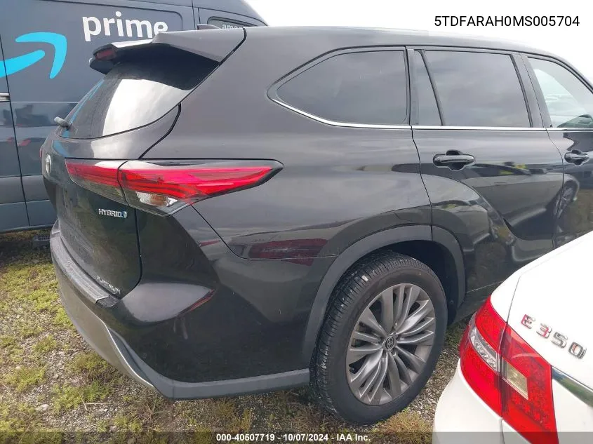 2021 Toyota Highlander Hybrid Platinum VIN: 5TDFARAH0MS005704 Lot: 40507719