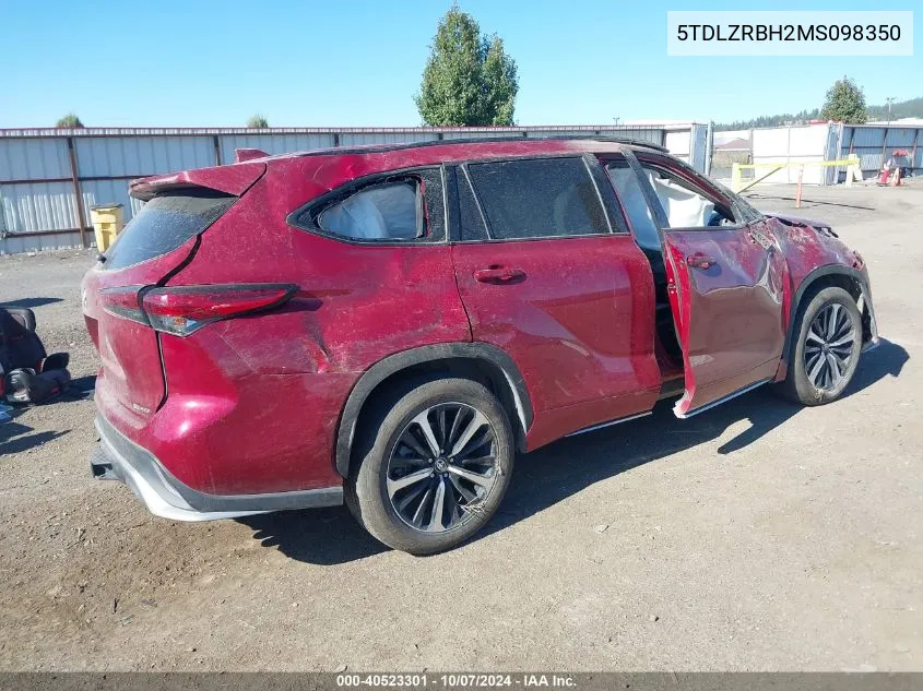 2021 Toyota Highlander Xse VIN: 5TDLZRBH2MS098350 Lot: 40523301