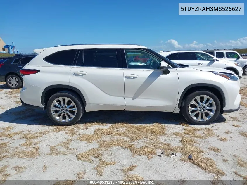 2021 Toyota Highlander Limited VIN: 5TDYZRAH3MS526627 Lot: 40531218