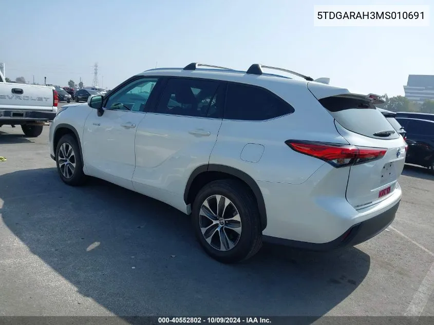 2021 Toyota Highlander Hybrid Xle VIN: 5TDGARAH3MS010691 Lot: 40552802