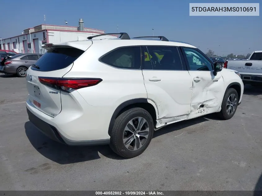 2021 Toyota Highlander Hybrid Xle VIN: 5TDGARAH3MS010691 Lot: 40552802