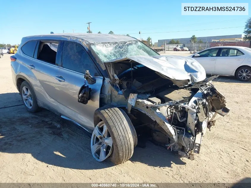 2021 Toyota Highlander Le VIN: 5TDZZRAH3MS524736 Lot: 40560740