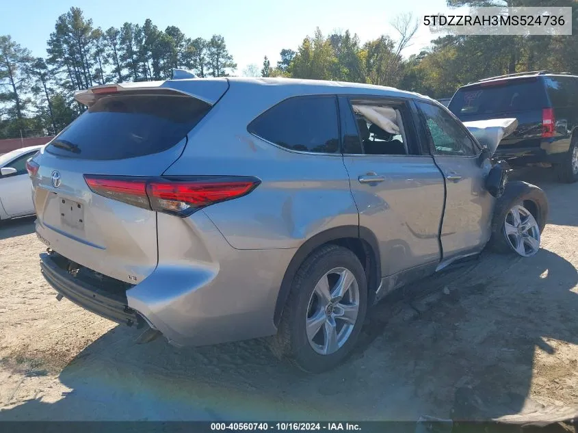 2021 Toyota Highlander Le VIN: 5TDZZRAH3MS524736 Lot: 40560740