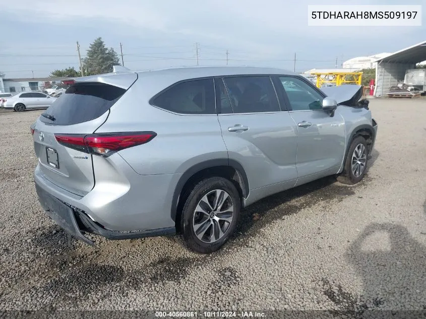 2021 Toyota Highlander Hybrid Xle VIN: 5TDHARAH8MS509197 Lot: 40560861