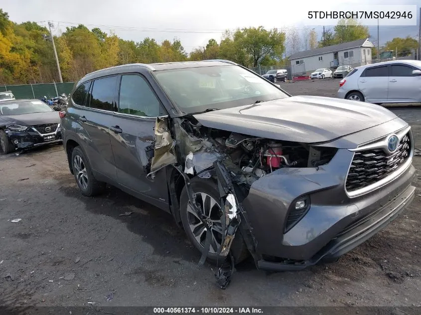 2021 Toyota Highlander Hybrid Xle VIN: 5TDHBRCH7MS042946 Lot: 40561374