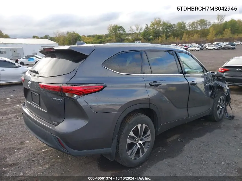 2021 Toyota Highlander Hybrid Xle VIN: 5TDHBRCH7MS042946 Lot: 40561374