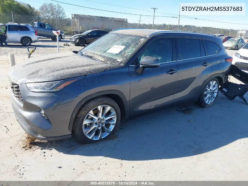 2021 Toyota Highlander Limited VIN: 5TDYZRAH2MS537683 Lot: 40575578