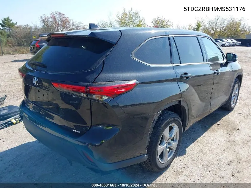 2021 Toyota Highlander L VIN: 5TDCZRBH9MS531176 Lot: 40581663