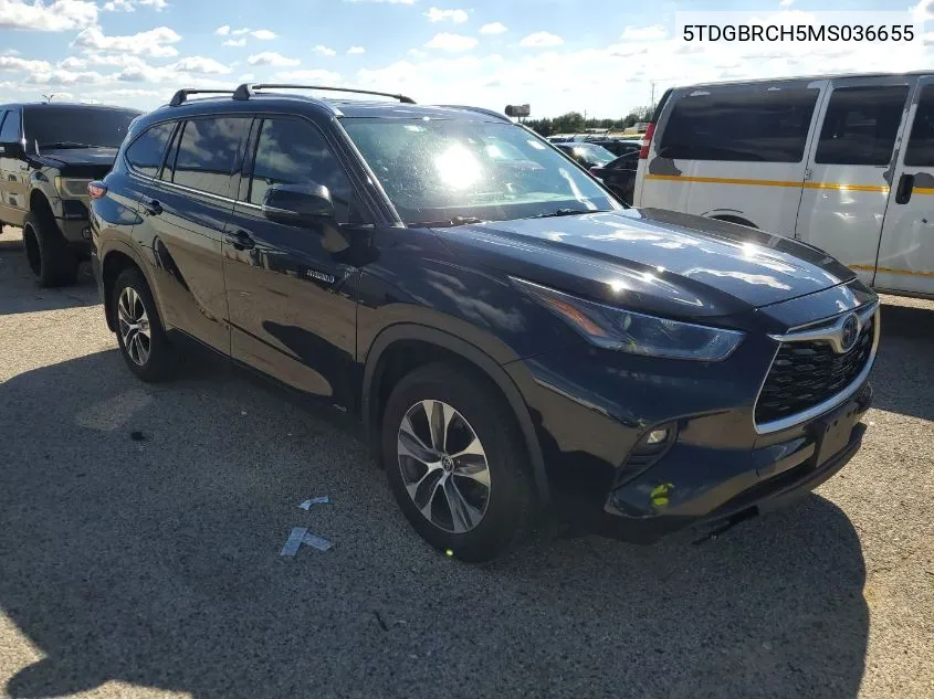 2021 Toyota Highlander Hybrid Xle VIN: 5TDGBRCH5MS036655 Lot: 40588208