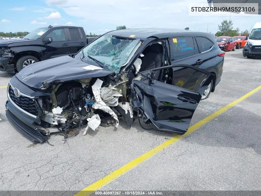 2021 Toyota Highlander Le VIN: 5TDBZRBH9MS523106 Lot: 40597267