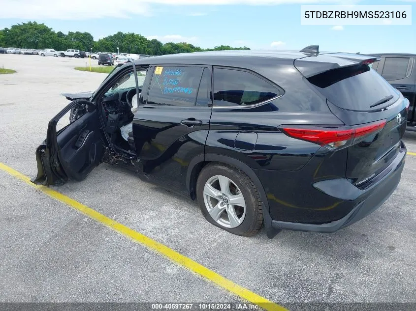 2021 Toyota Highlander Le VIN: 5TDBZRBH9MS523106 Lot: 40597267