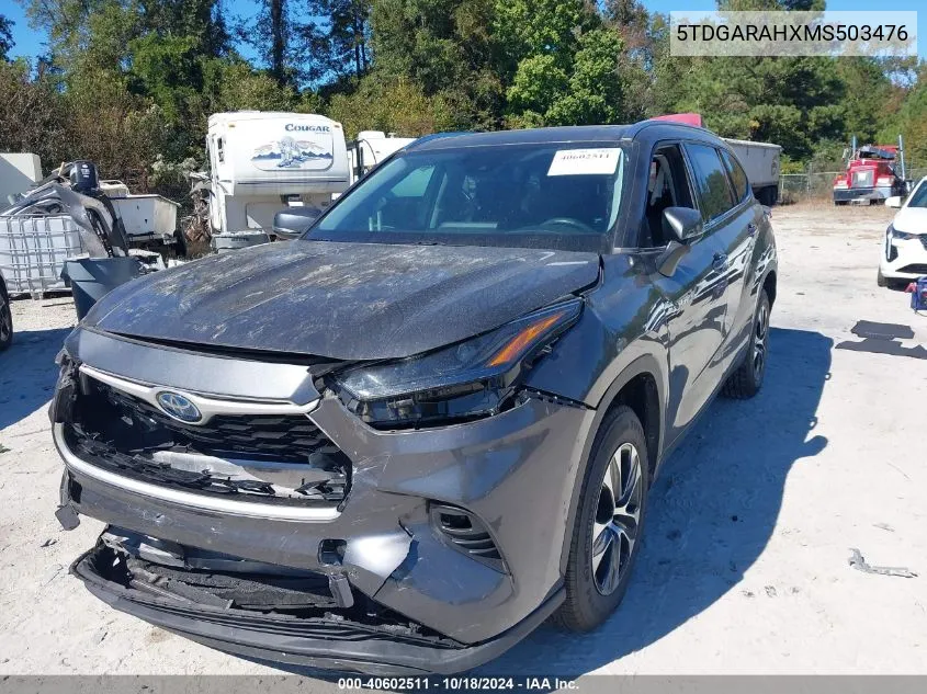 2021 Toyota Highlander Hybrid Xle VIN: 5TDGARAHXMS503476 Lot: 40602511