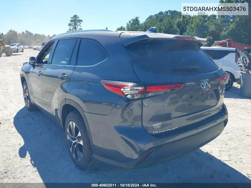 2021 Toyota Highlander Hybrid Xle VIN: 5TDGARAHXMS503476 Lot: 40602511