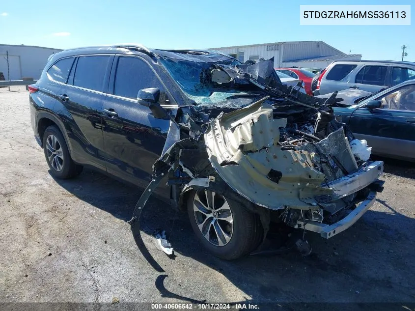 2021 Toyota Highlander Xle VIN: 5TDGZRAH6MS536113 Lot: 40606542