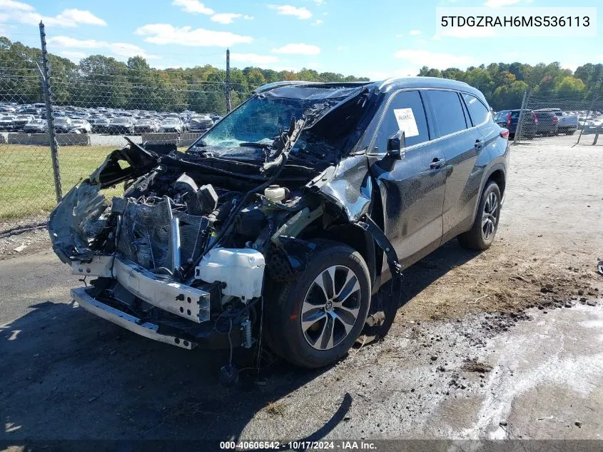 2021 Toyota Highlander Xle VIN: 5TDGZRAH6MS536113 Lot: 40606542