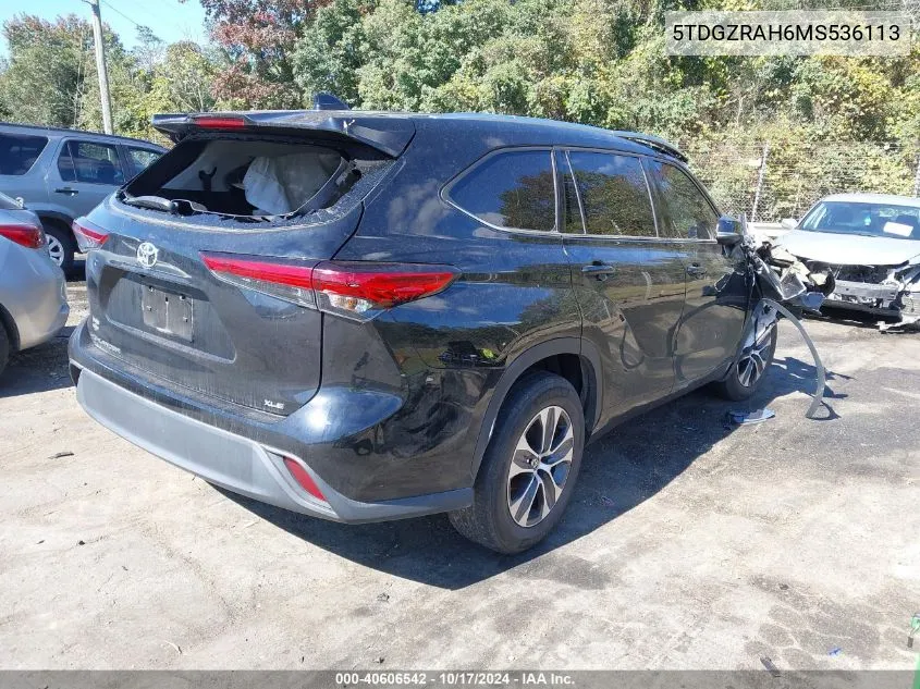 2021 Toyota Highlander Xle VIN: 5TDGZRAH6MS536113 Lot: 40606542