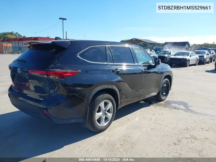 2021 Toyota Highlander Le VIN: 5TDBZRBH1MS529661 Lot: 40610450