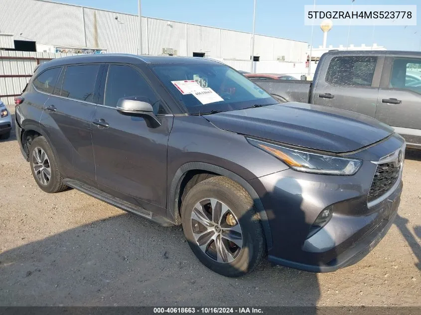 2021 Toyota Highlander Xle VIN: 5TDGZRAH4MS523778 Lot: 40618663