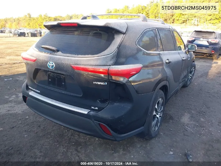 2021 Toyota Highlander Hybrid Xle VIN: 5TDGBRCH2MS045975 Lot: 40619020