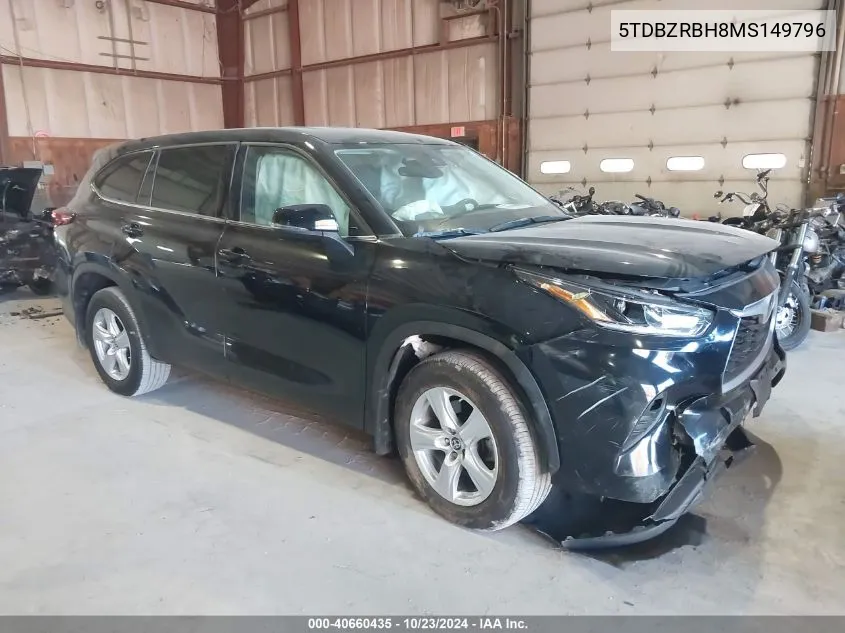 2021 Toyota Highlander Le VIN: 5TDBZRBH8MS149796 Lot: 40660435