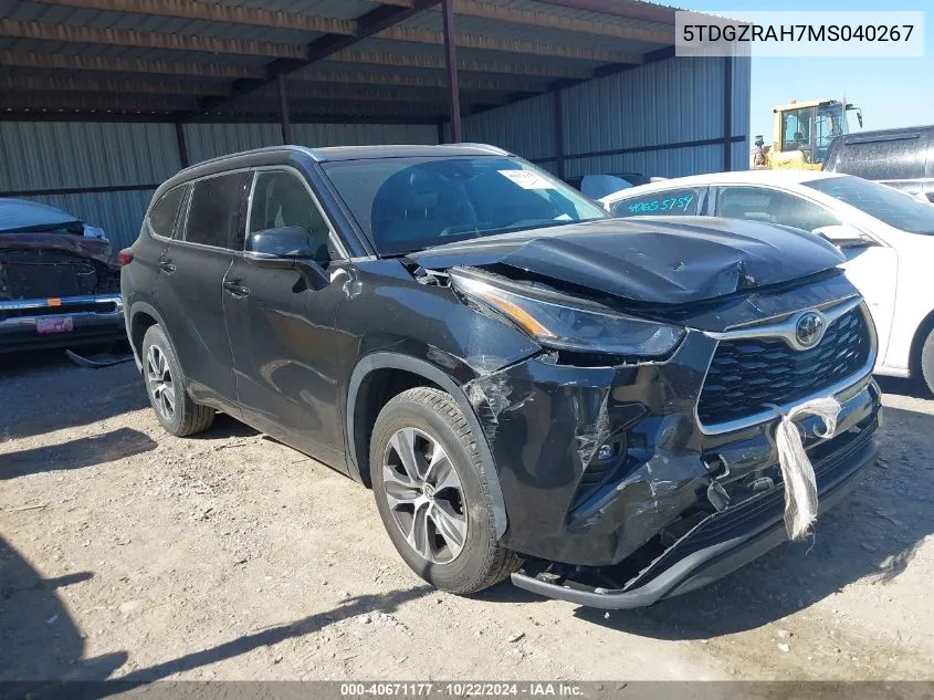 2021 Toyota Highlander Xle VIN: 5TDGZRAH7MS040267 Lot: 40671177