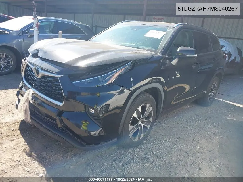 2021 Toyota Highlander Xle VIN: 5TDGZRAH7MS040267 Lot: 40671177