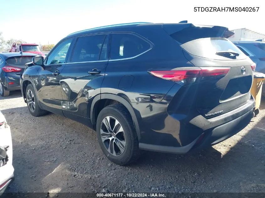 2021 Toyota Highlander Xle VIN: 5TDGZRAH7MS040267 Lot: 40671177