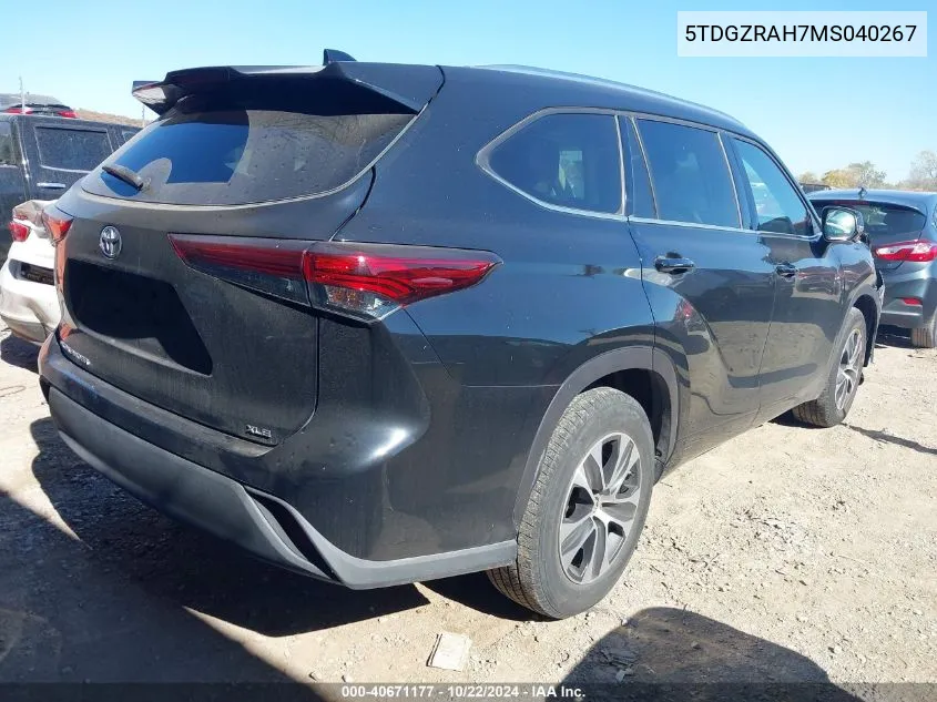 2021 Toyota Highlander Xle VIN: 5TDGZRAH7MS040267 Lot: 40671177