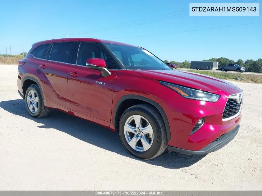 2021 Toyota Highlander Hybrid Le VIN: 5TDZARAH1MS509143 Lot: 40676173