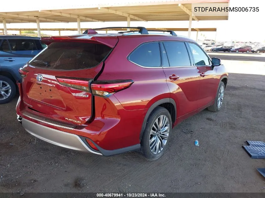 2021 Toyota Highlander Hybrid Platinum VIN: 5TDFARAH5MS006735 Lot: 40679941