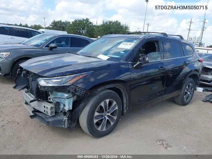 2021 Toyota Highlander Xle VIN: 5TDGZRAH3MS050715 Lot: 40686383