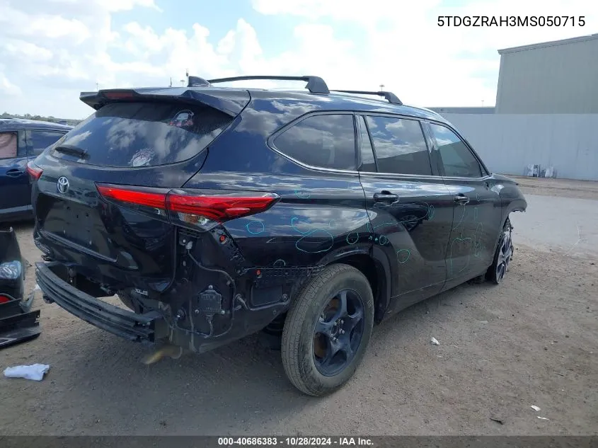 2021 Toyota Highlander Xle VIN: 5TDGZRAH3MS050715 Lot: 40686383