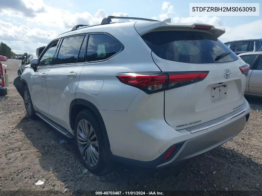 2021 Toyota Highlander Platinum VIN: 5TDFZRBH2MS063093 Lot: 40703467