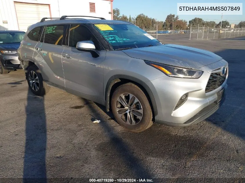 2021 Toyota Highlander Hybrid Xle VIN: 5TDHARAH4MS507849 Lot: 40719280