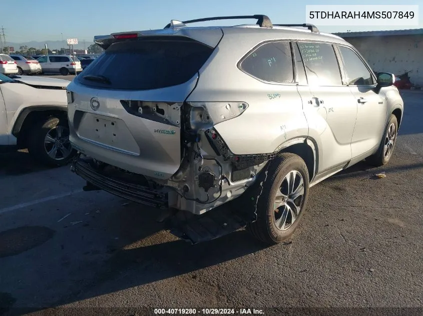 2021 Toyota Highlander Hybrid Xle VIN: 5TDHARAH4MS507849 Lot: 40719280