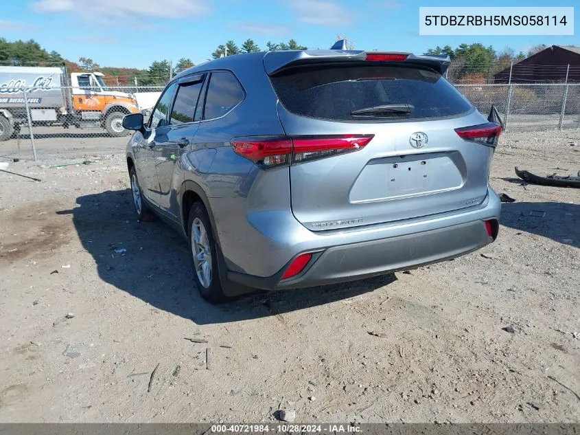 2021 Toyota Highlander Le VIN: 5TDBZRBH5MS058114 Lot: 40721984