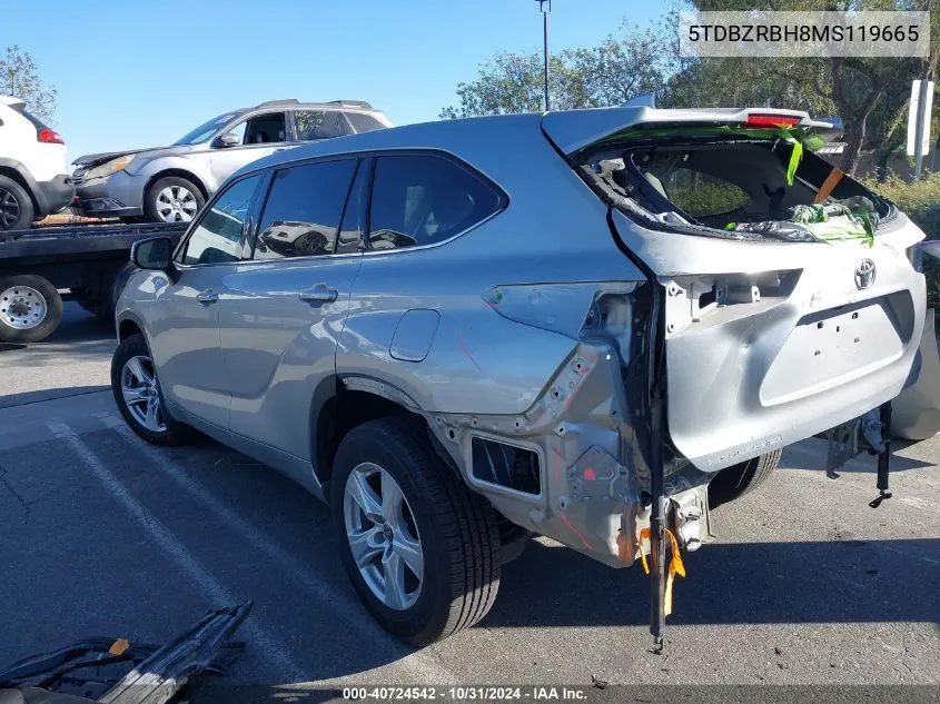 2021 Toyota Highlander Le VIN: 5TDBZRBH8MS119665 Lot: 40724542