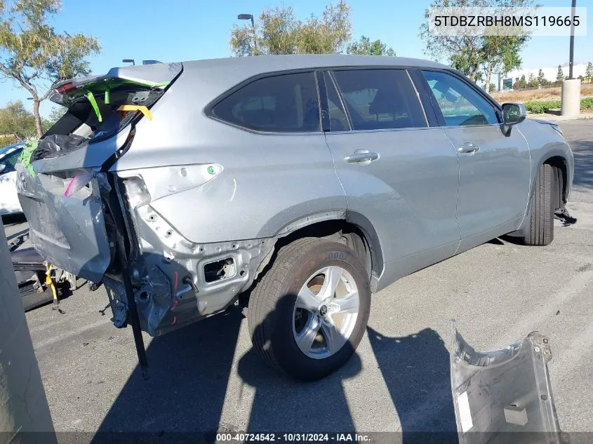 2021 Toyota Highlander Le VIN: 5TDBZRBH8MS119665 Lot: 40724542