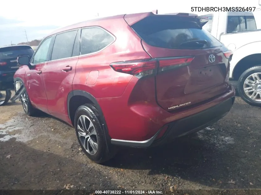 2021 Toyota Highlander Hybrid Xle VIN: 5TDHBRCH3MS526497 Lot: 40738222