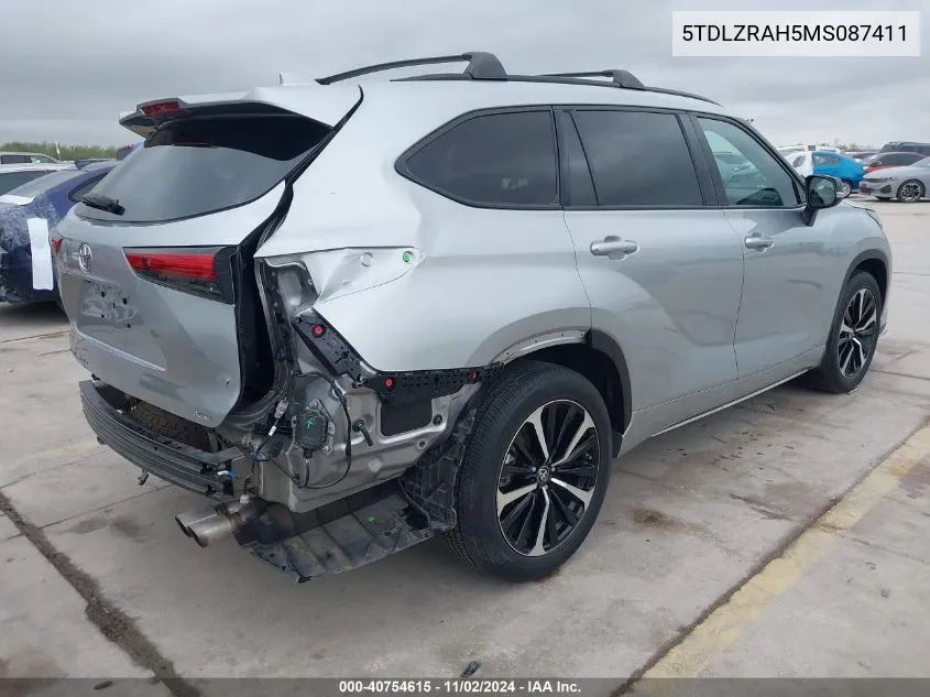 2021 Toyota Highlander Xse VIN: 5TDLZRAH5MS087411 Lot: 40754615